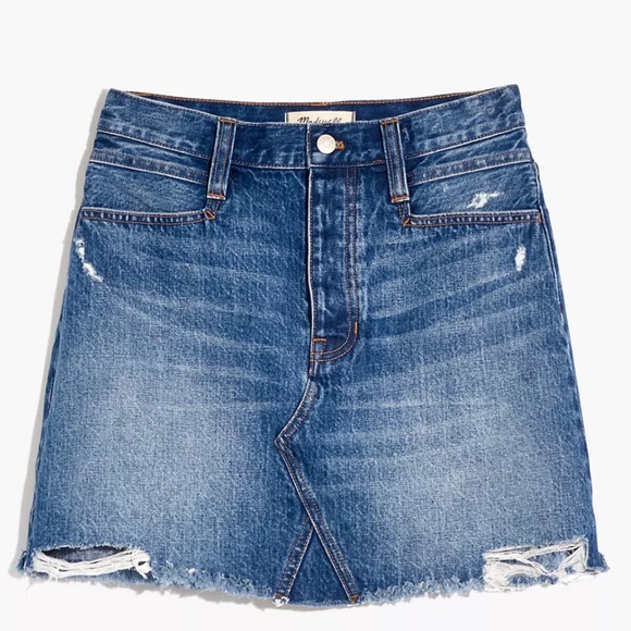 NWOT Madewell Rigid Denim Straight Mini Skirt: Destructed Edition Size 30 - Picture 1 of 13